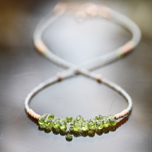 14k Rose Gold Filled Labradorite Peridot Wrap Bracelet Convertible Necklace - Picture 3 of 11